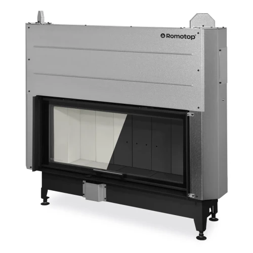 Kominek stalowy Romotop Heat 3G L 110.50.04 z gilotyną dostepny jest z jasnym lub z ciemnym wyłożeniem paleniska.webp