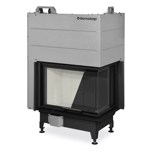 Kominek stalowy Romotop Heat R 3G L 65.51.40.24 narożny prawy z gilotyną dostępny jest z jasnym i ciemnym wyłożeniem paleniska.webp