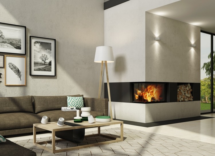 Kominek stalowy Romotop Heat L 3G L 65.51.40.24 narożny lewy z gilotyną w pięknej aranżacji.jpg