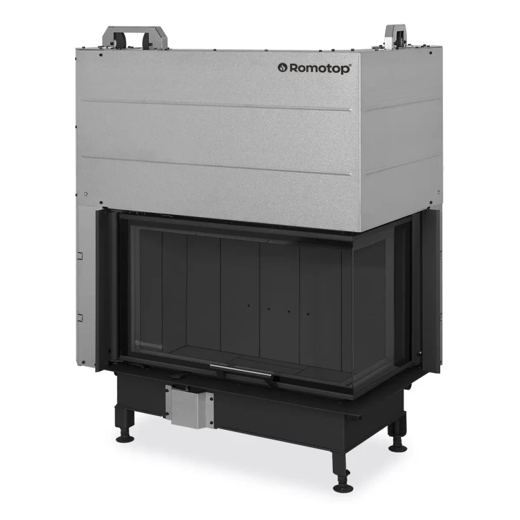 Kominek stalowy Romotop Heat R 3G L 81.51.40.24 narożny prawy z gilotyną z ciemnym wyłożeniem paleniska.webp