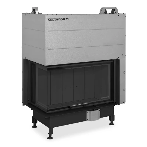 Kominek stalowy Romotop Heat L 3G L 81.51.40.24 narożny lewy z gilotyną z ciemnym wyłożeniem paleniska.webp