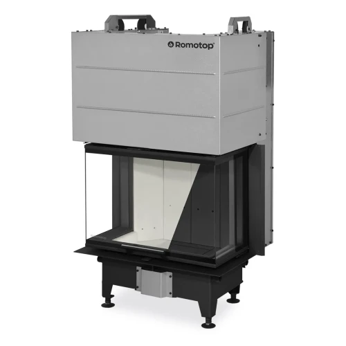 Kominek stalowy Romotop Heat C 3G L 65.52.31.24 trzyszybowy z gilotyną dostępny jest z jasnym lub z ciemnym wyłożeniem paleniska.webp