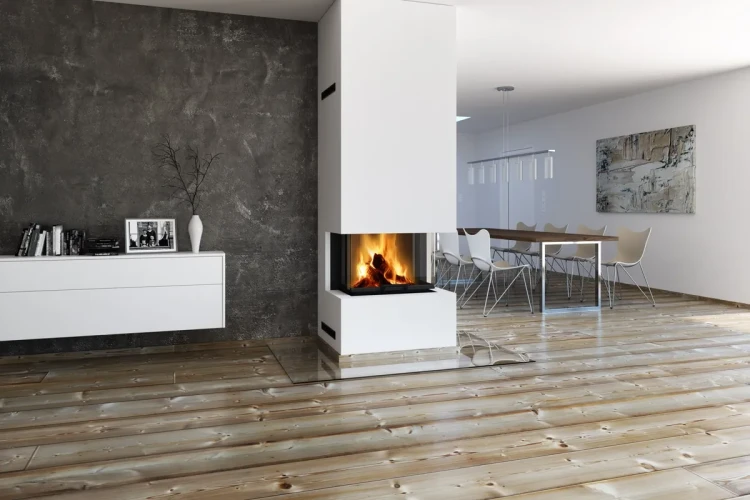 Kominek Romotop Heat trzyszybowy w pięknej aranżacji.webp