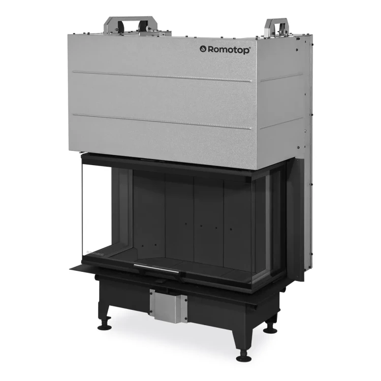 Kominek stalowy Romotop Heat C 3G L 80.52.31.24 trzyszybowy z gilotyną z ciemnym wyłożeniem paleniska.webp