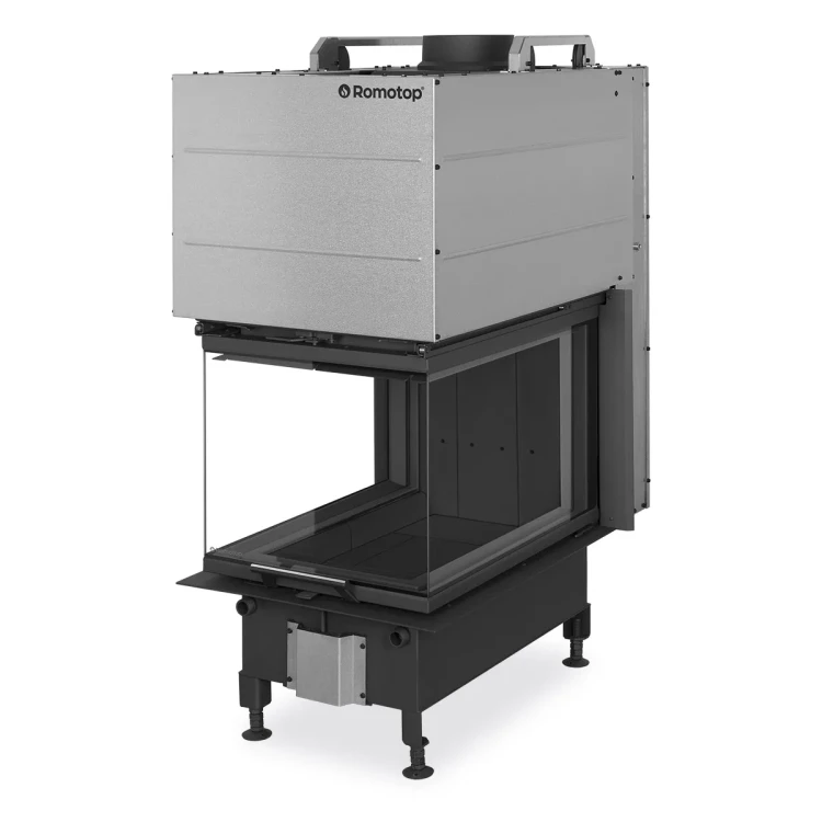Kominek stalowy Romotop Heat U G L 50.52.70.24 trzyszybowy z gilotyną i ciemnym wyłożeniem paleniska.webp