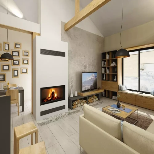 Kominek stalowy z płaszczem wodnym Romotop Heat W 4G 59.50.04 w pieknej aranżacji.webp