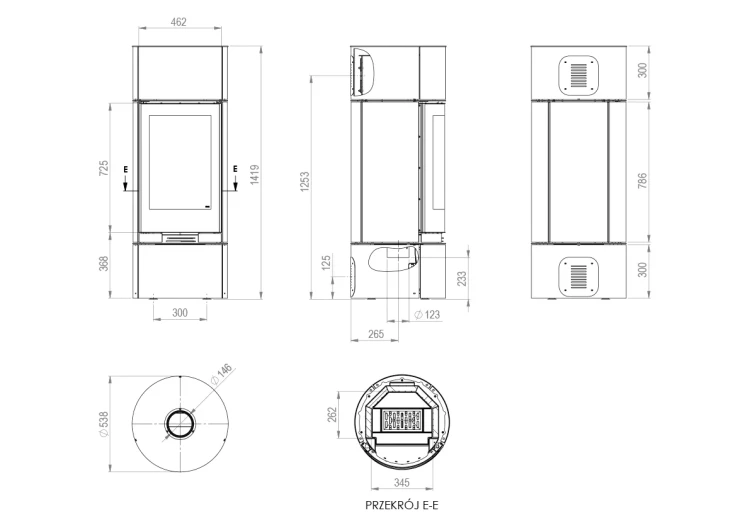 Rysunek techniczny Piec stalowy Charuto