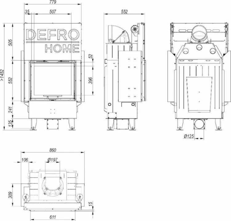 Wymiary i schemat Kominka Defro Intra S G