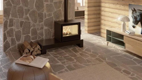 Wizualizacja kominka wolnostojącego Cubo CF700 - 8 kW