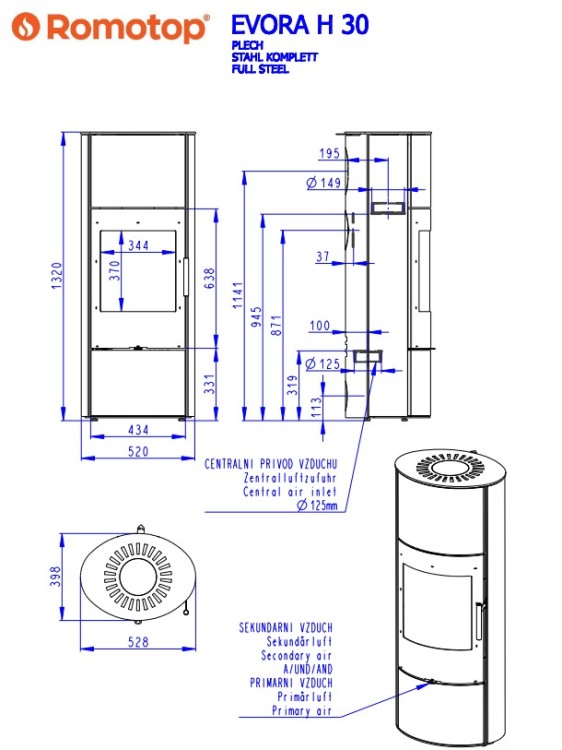 Piec stalowy Romotop Evora H metal - wymiary.jpg