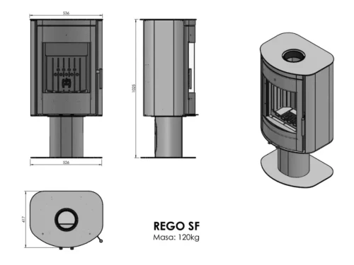 Rysunek techniczny pieca Rego SF