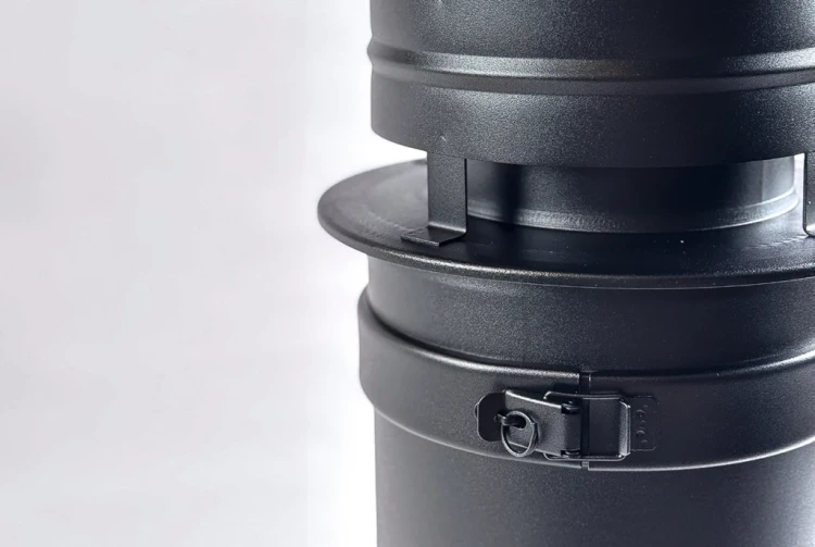 Komin zewnętrzny, izolowany DUALINOX - piec na drewno - obejma