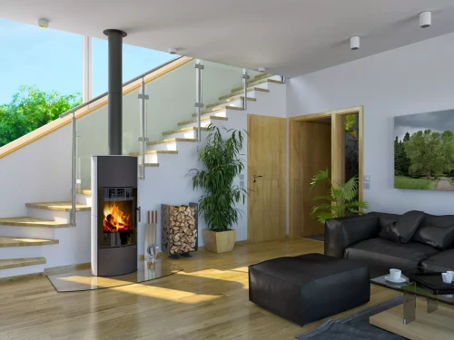 Piec kaflowy Romotop Laredo H ceramika - piękny kominek w pięknym wnętrzu.webp