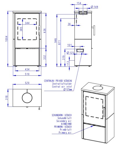 Wymiary piecyka Laredo F Ceramika