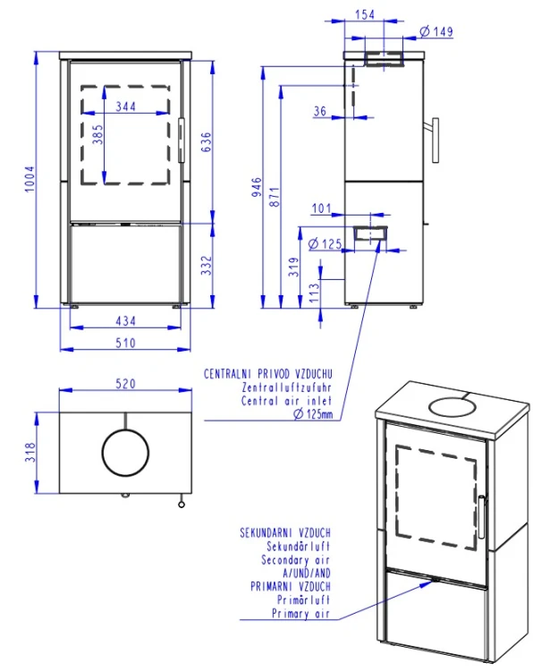 Wymiary piecyka Laredo F Ceramika