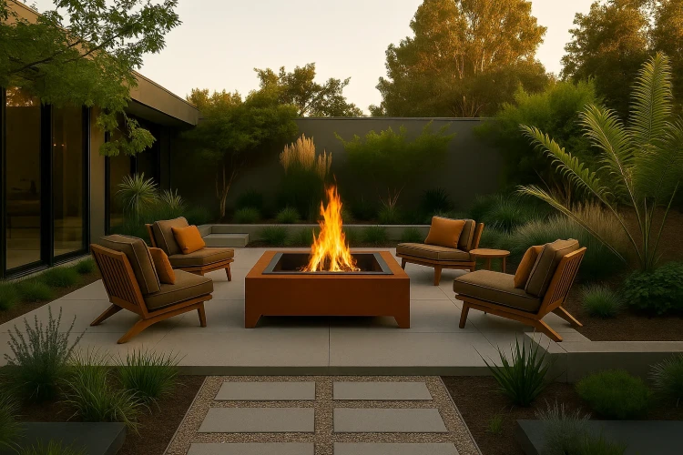 Palenisko Corten Square 1000 na tarasie