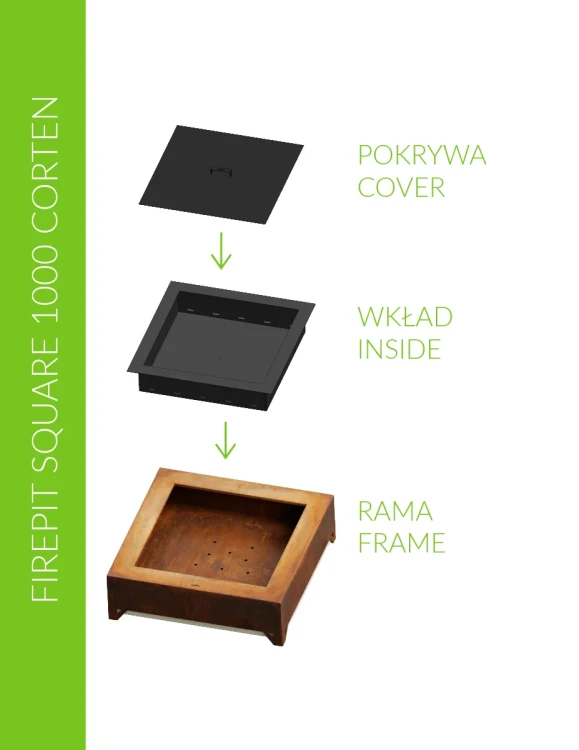 Elementy składowe paleniska Corten Square 1000