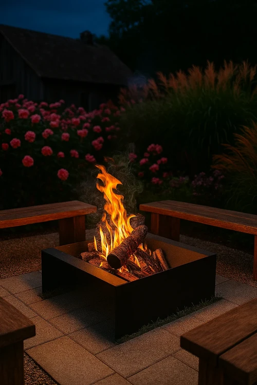 Widok paleniska FireSquare z zwizualizowanym ogniem
