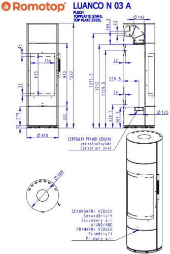 Wymiary pieca Luanco N 03 Akum Metal