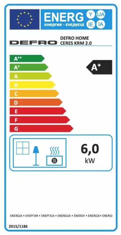 Piec kaflowy Ceres KRM 6 kW - etykieta energetyczna