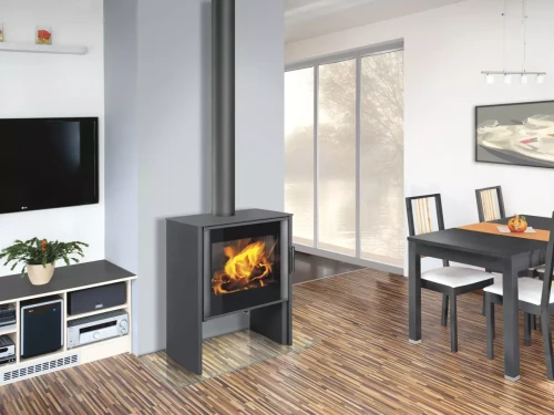 Piec stalowy Romotop Riano G Metal - nowoczesny piec w nowoczesnym wnętrzu