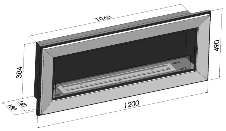 Wymiary biokominka Frame 1200 z szybą