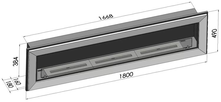 Wymiary biokominka SimpleFire Frame 1800 z szybą
