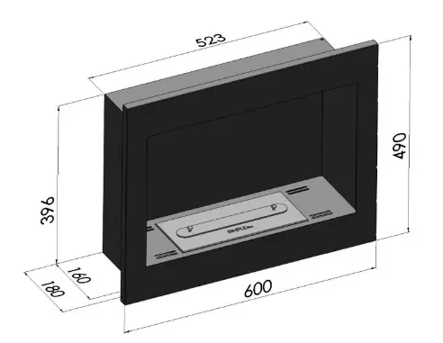 Wymiary SimpleFire Frame 600 z szybą