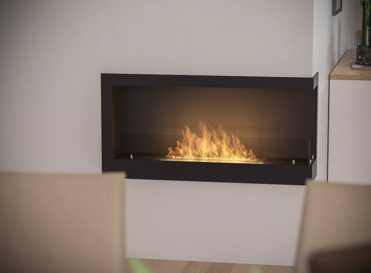 Wizualizacja nisko zabudowanego biokominka SimpleFire Corner 900 R