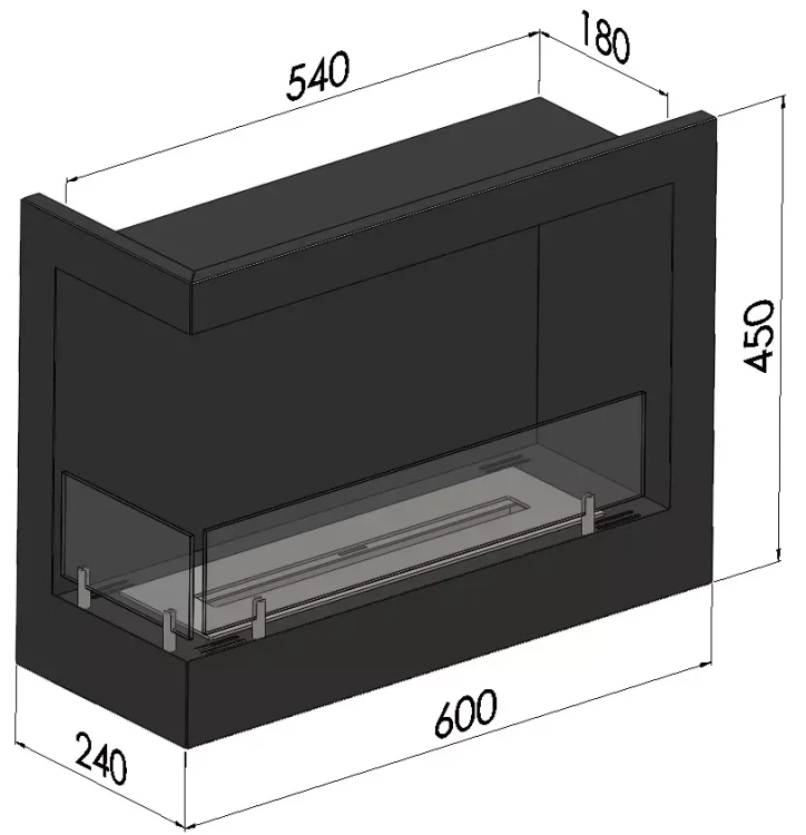Wymiary biokominka SimpleFire Corner 600 L