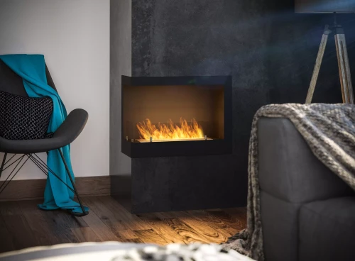 Wizualizacja zabudowanego biokominka SimpleFire Corner 600 L