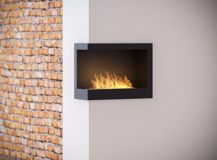Zbliżenie na zabudowany biokominek SimpleFire Corner 600 L
