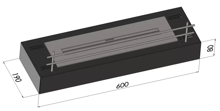 Wymiary biokominka SimpleFire Firebox 600 z płotkiem