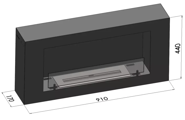 Wymiary biokominka SimpleFire BlackBox 910 z szybą