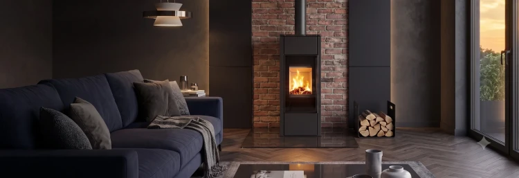 Piec wolnostojący Hati Aqua z płaszczem wodnym 10kW w pięknym wnętrzu