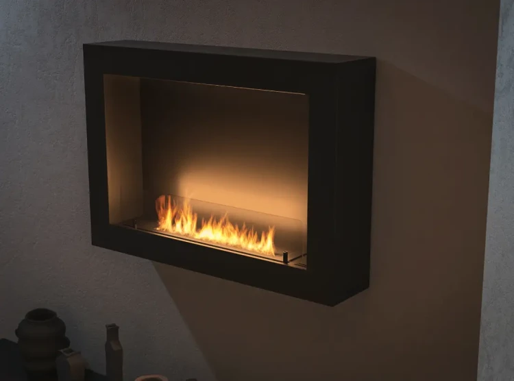 Wizualizacja płomienia w biokominku Infire MURALL 800 w kolorze czarnym