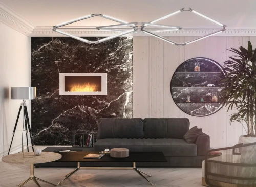 Wizualizacja aranżacji biokominka Infire MURALL 1200 w kolorze białym