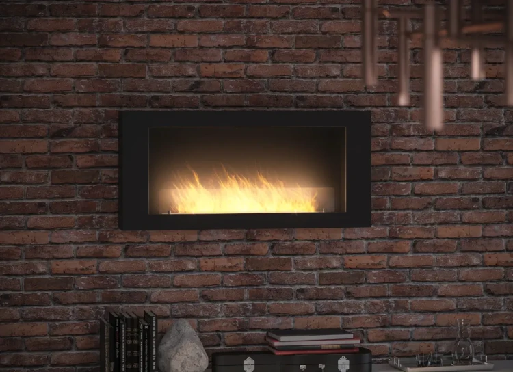 Wizualizacja płomienia w biokominku Infire MURALL 1200 w kolorze czarnym
