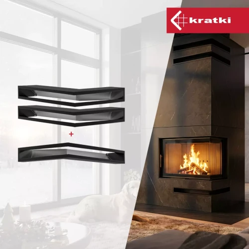 Zestaw 3 kratki luft narożny 60x40x9 cm - w obudowie kominka narożny prawy