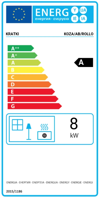 Tabliczka klasy energetycznej pieca stalowego Rollo 7 kW