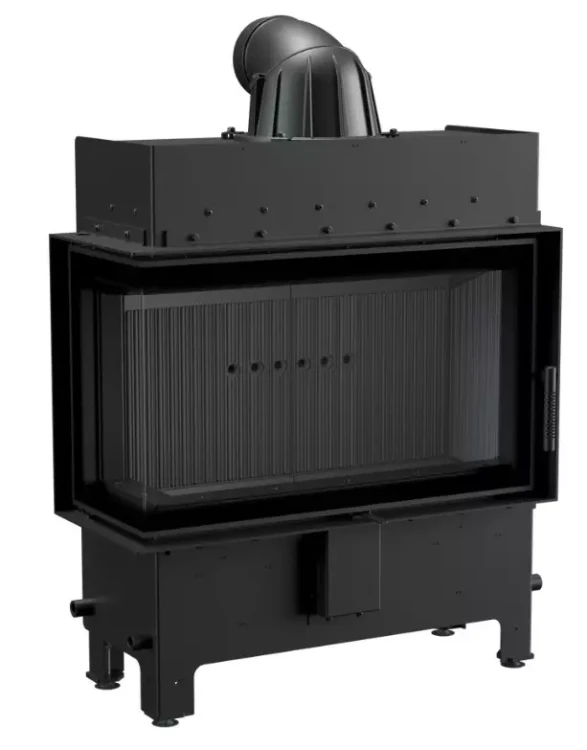 Kominek stalowy Lucy Slim 10 kW Lewy fi 160 z czarnym wyłożeniem
