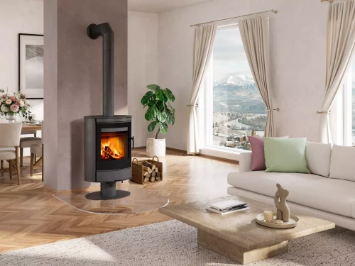 Piec obrotowy Romotop Stromboli G T Metal w pięknym wnętrzu