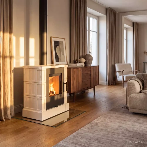 piec kaflowy TORIR w salonie