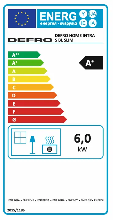 Kominek Intra S BL Slim - etykieta energetyczna