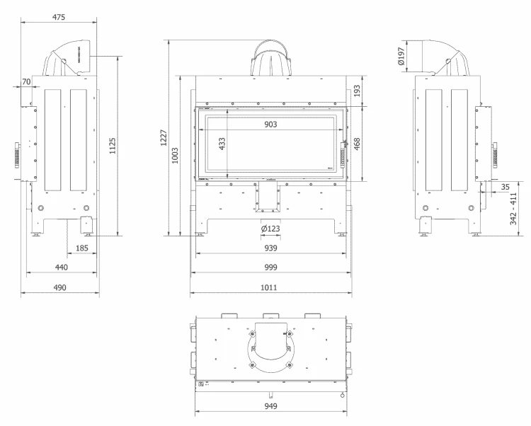Kominek Lucy 16 kW rysunek techniczny