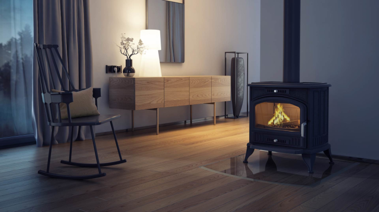 Aranżacja pieca żeliwnego Koza K6 fI 150 mm 8 kW