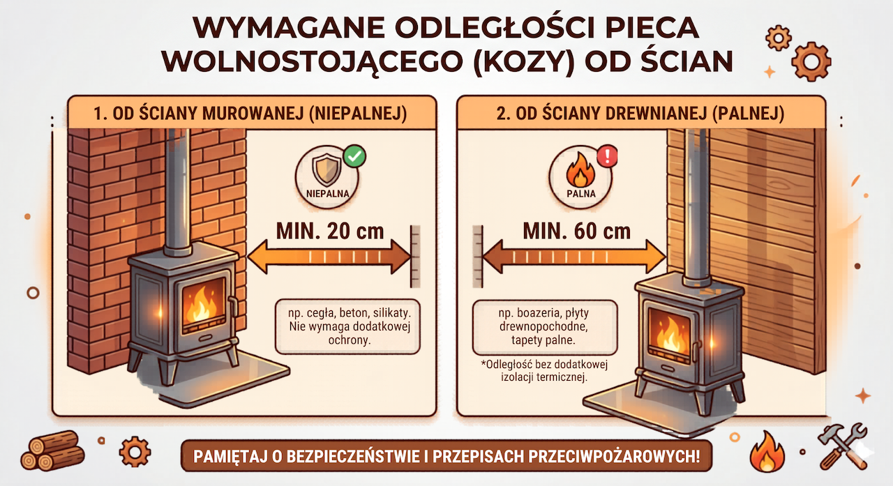 Odległość piecyka od ściany. schemat