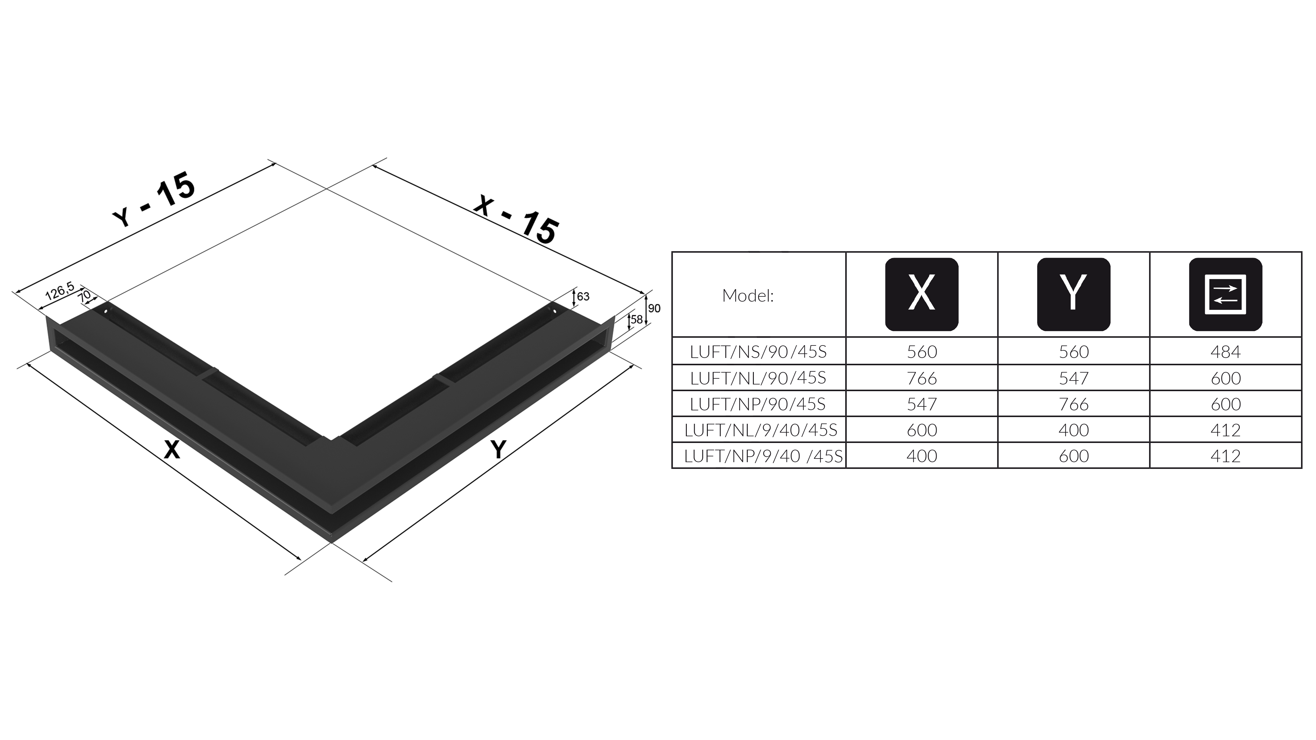 LUFT 45S narożny szlif 56x56x9