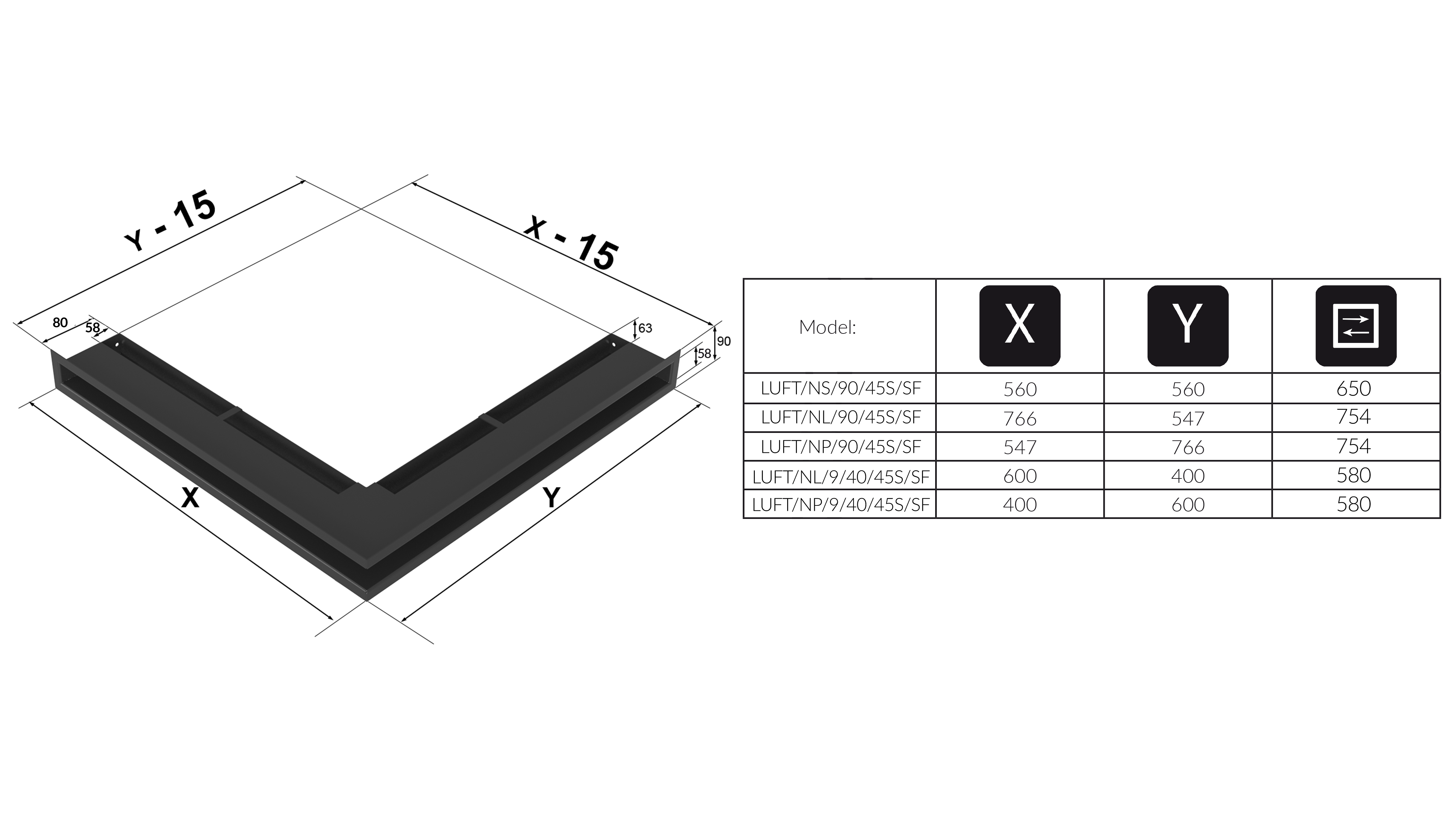 LUFT SF narożny czarny 56x56x9