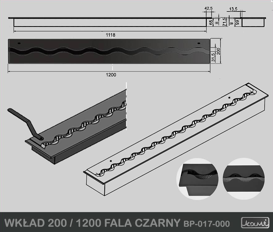 Wkład biokominka Fala 1200 x 200